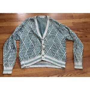 VTG Jantzen Button Up Cardigan Men's XL Blue Grandpacore Geometric